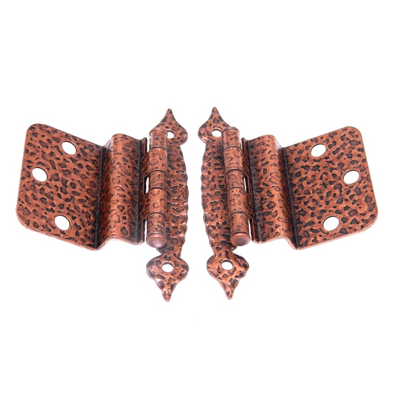 Pair of Amerock Hammered, Spade Tip Antique Copper 3/8 Inset Hinges BP3405-AC