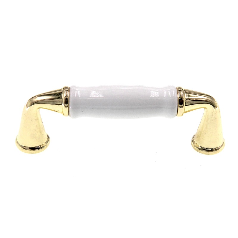 Amerock Polished Brass with White 3 Ctr. Cabinet Arch Pull Handle 14222WPB