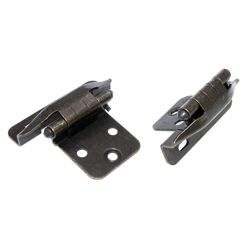 Pair Amerock Brass Tumbled Partial Wrap Hinges 1/4 Overlay Self-Closing BP70420-BT