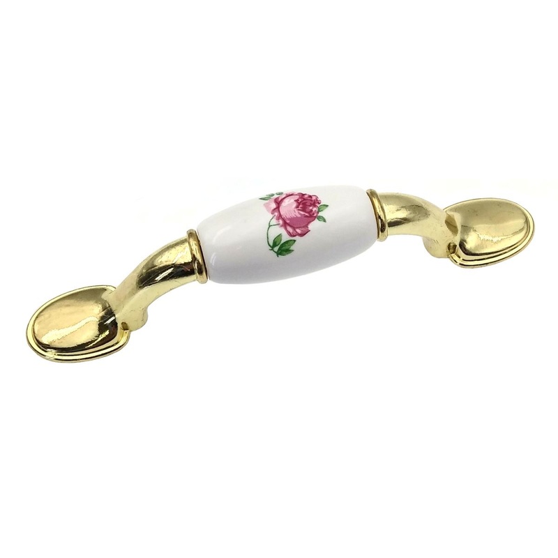 Liberty Brainerd 3 Ctr Polished Brass Cabinet Pull White Center Pink Rose 69424
