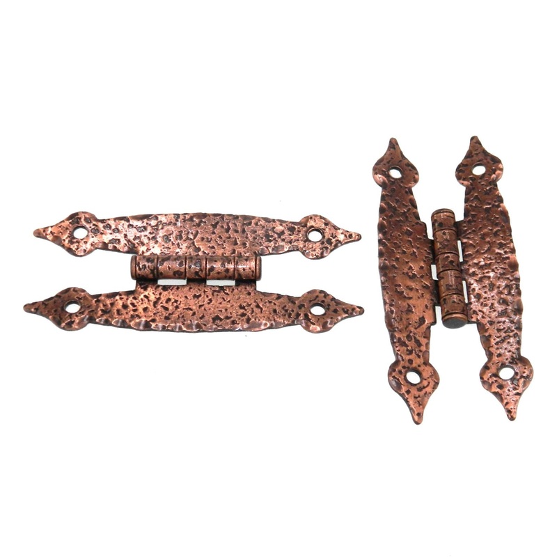 Pair of Amerock Hammered, Spade Tip Antique Copper Flush H Hinges BP1616-AC