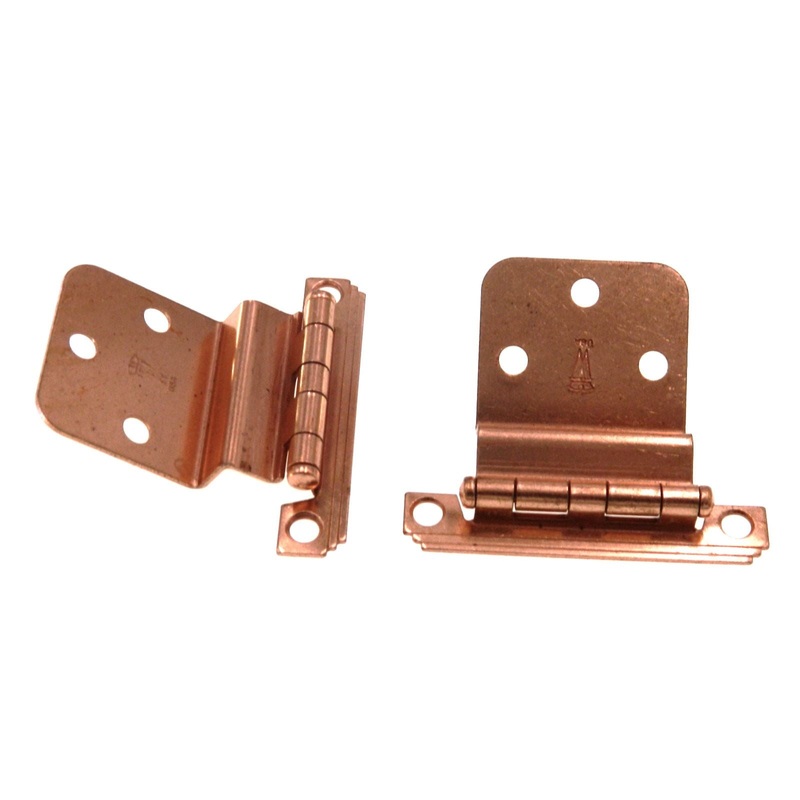 Pair Washington Mid-Century Polished Copper 3/8 Inset Cabinet Hinges 1010-CU