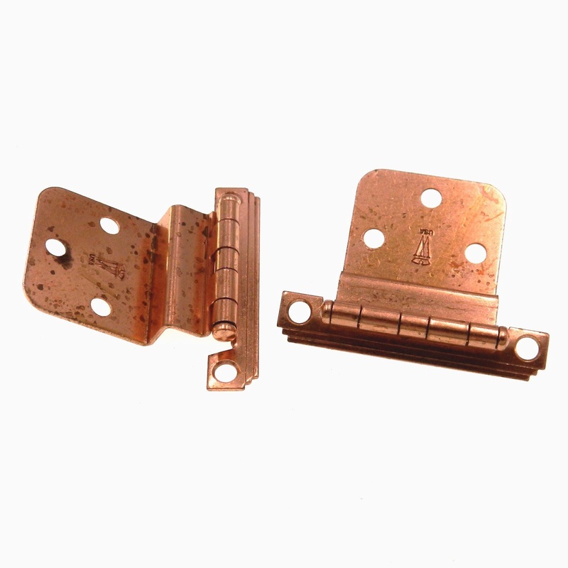 Pair Washington Mid-Century Polished Copper 3/8 Inset Cabinet Hinges 910-CU