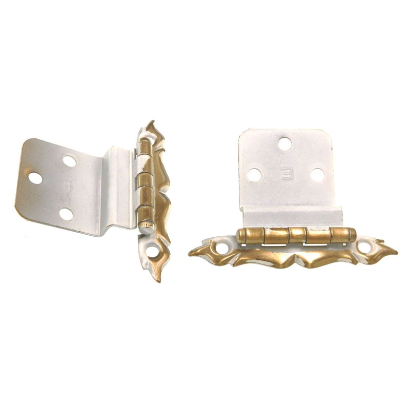 Pair Washington Provincial White and Brass 3/8 Inset Cabinet Hinges 160-WB