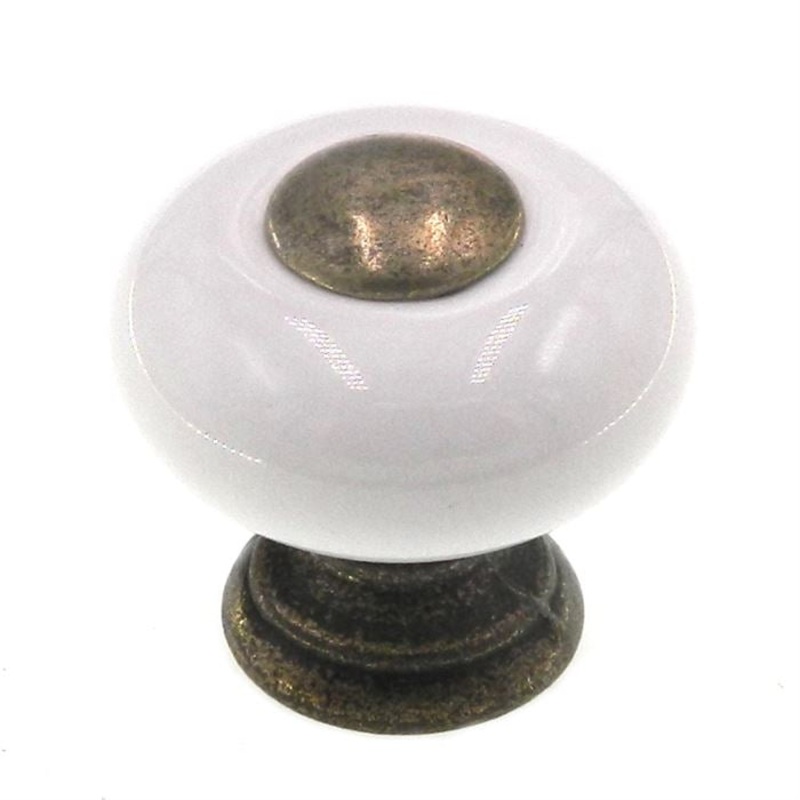 Amerock Allison Antique Brass White Ceramic 1 Round Cabinet Knob 878ABS