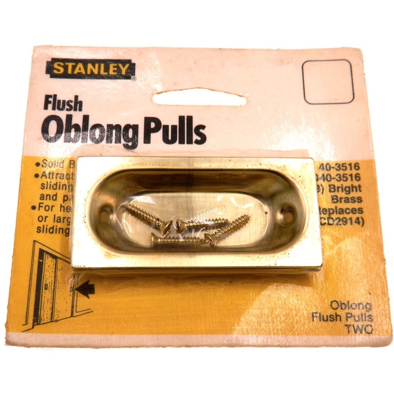 Pair Stanley Bright Brass 2 3/4 Flush Sliding Door Recessed Pulls 40-3516