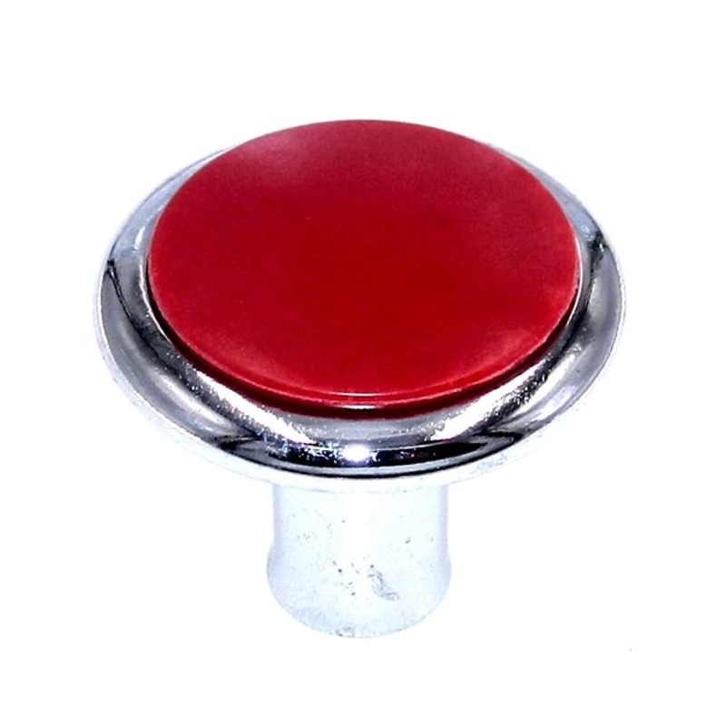 Vintage Stanley Bright Chrome 1 1/8 Cabinet Knob Red Plastic Center 4486-RD