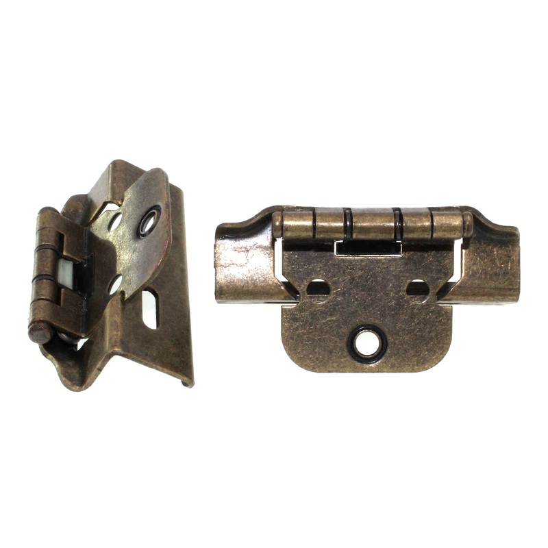 Ajax Antique Brass Full Wrap Hinges 1/2 Overlay Self-Closing Bullet Tip 5139-AB
