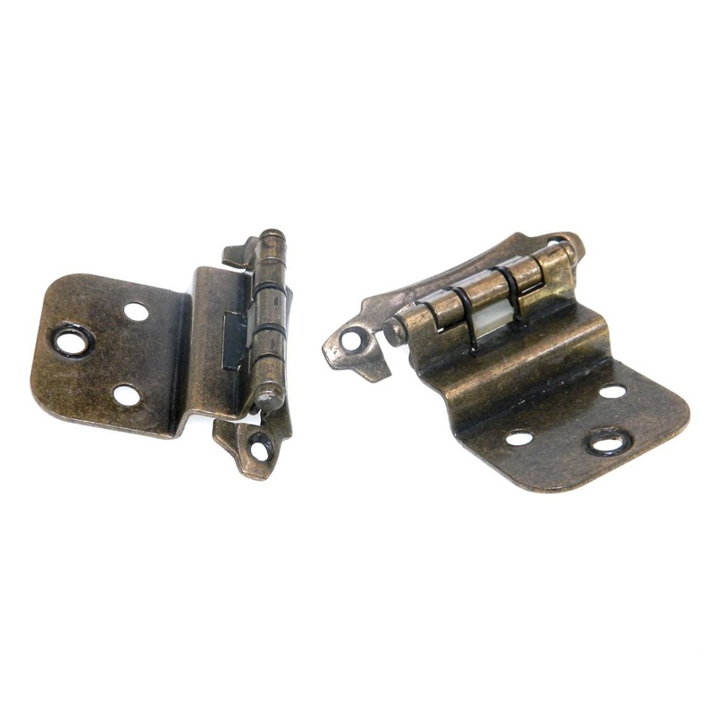 Pair Ajax Antique Brass 3/8 Inset Swoop Edge Hinges Face Mount 597-AB