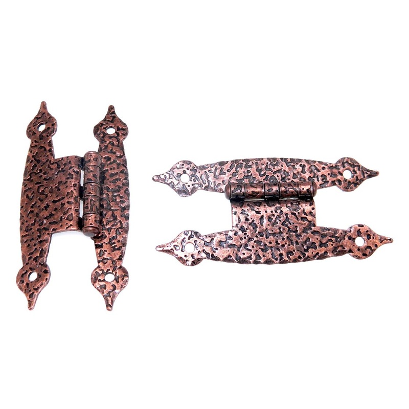 Pair Ajax Hammered Spade Tip Antique Copper 3/8 Offset H Hinges 920-AC