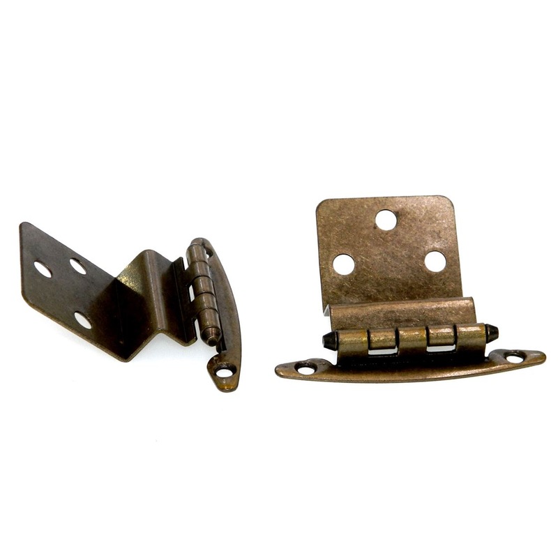 Pair Antique Brass 1/2 Inset Hinges Face Mount Non Self-Closing AP 17T-AB