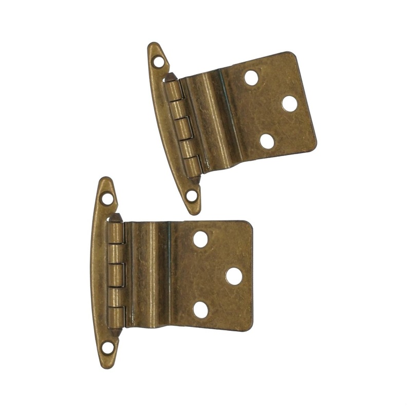 Pair Antique Brass 3/8 Inset Hinges Face Mount Non Self-Closing AP 16T-AB