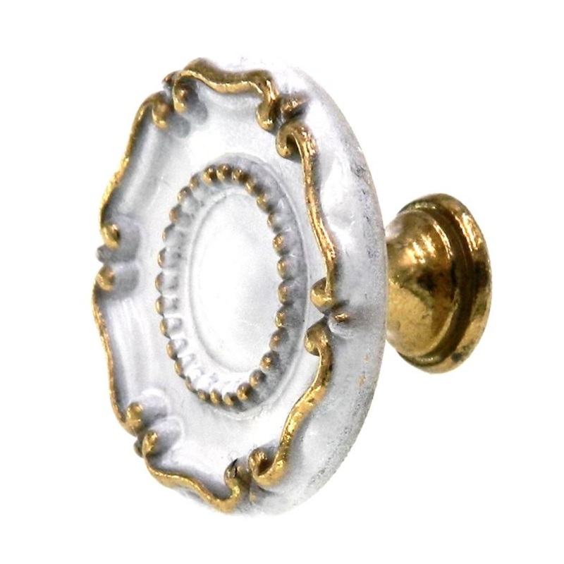 National Lock English Classic White, Gold 1 1/4 Round Furniture Knob V6350-5C