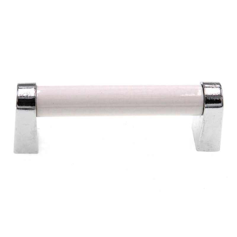 National Lock Royal Family Polished Chrome, White 3 Ctr Cabinet Handle 6241-WC