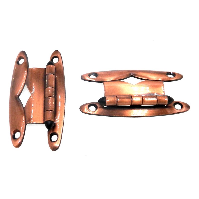 Pair Amerock Satin Copper, Black Trim 3/8 Offset Surface Cabinet Hinges A3042-E