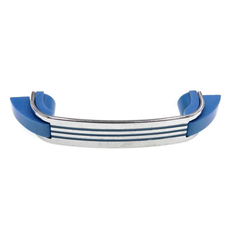 Vintage Amerock DeLuxe Chrome Blue Trim Lines 3 Ctr. Drawer Pull EO8260-BLU
