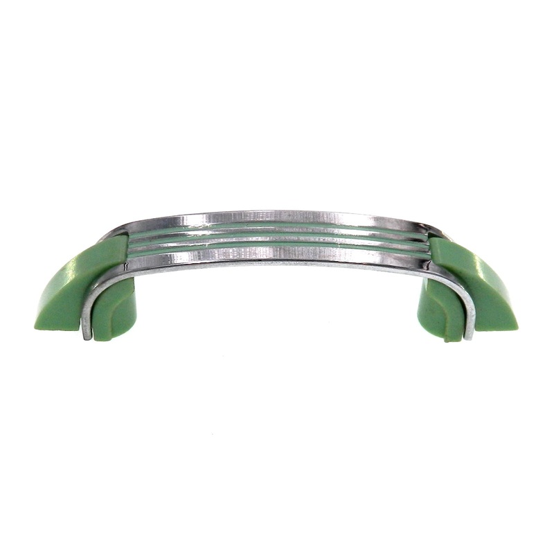 Vintage Amerock DeLuxe Chrome With Green Lines 3 Ctr. Drawer Pull EO8260-GRN