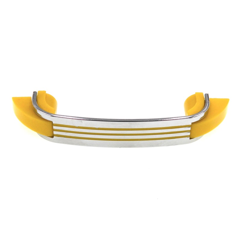 Vintage Amerock DeLuxe Chrome Yellow Trim Lines 3 Ctr. Drawer Pull EO8260-YLW