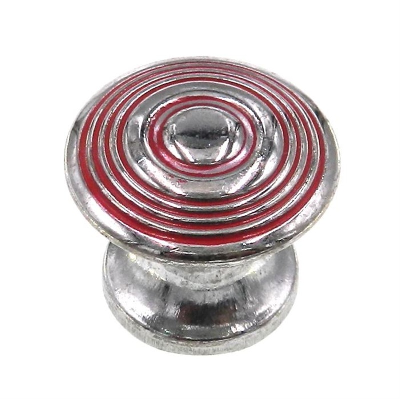 Vintage National Lock 1 Chrome with Red Lines Steel Cabinet Knob N61-189