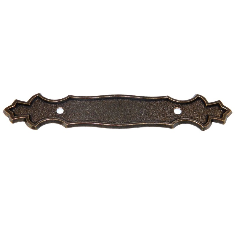 Vintage National Lock Antique English 3 Ctr. Cabinet Pull Backplate 3587-4A