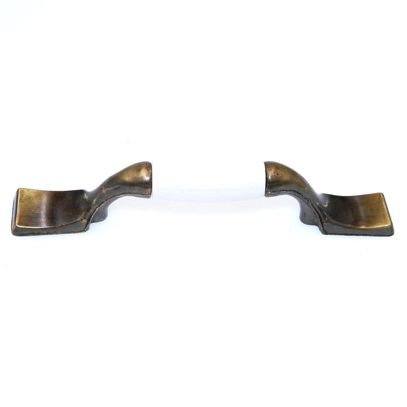 Vintage National Lock Brass White 3 Ctr Cabinet Pull 6240-WB F1-3854-101