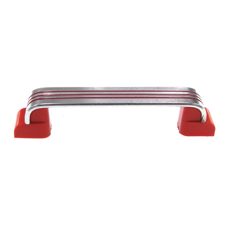 Vintage National Lock Polished Chrome and Red Lines 3 Ctr Cabinet Pull N61-8212