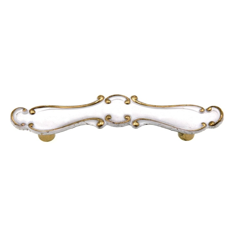 Vintage National Lock White, Gold 3 Ctr. Cabinet Pull Handle 6352-5C 63-3519