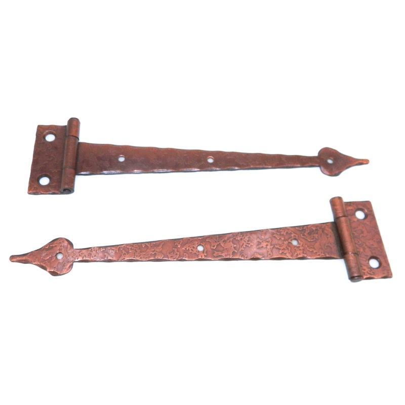 Pair Stanley 6 1/2 Hammered Heart Tip Antique Copper Flush Strap Hinges 1858-D3
