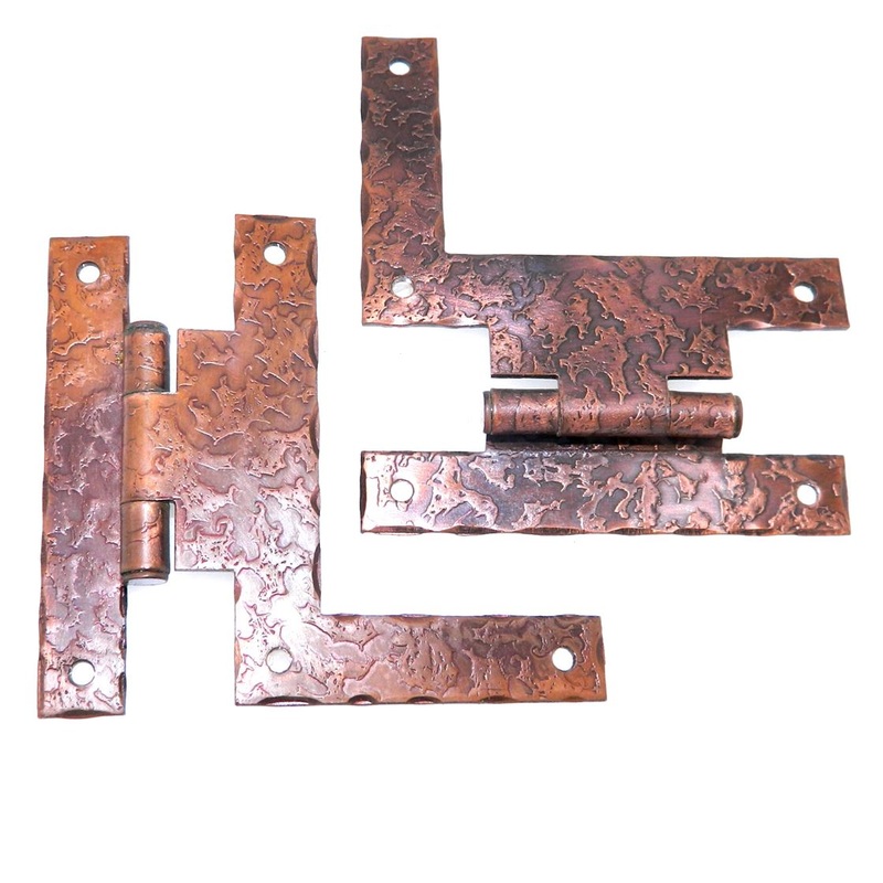 Pair Stanley Square Hammered Antique Copper HL Hinges for Flush Doors W858-D3