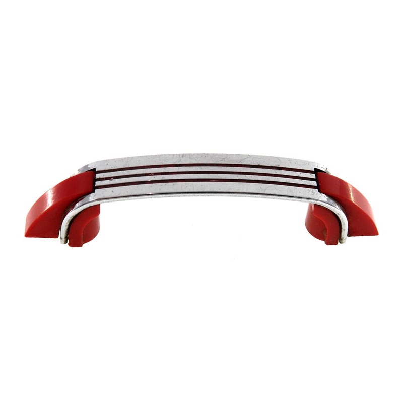 Vintage Amerock DeLuxe Chrome Red Trim And Lines 3 Ctr. Drawer Pull EO8260-RED