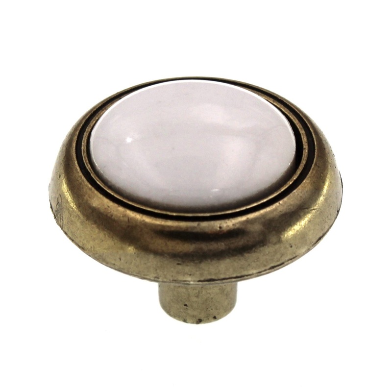 Amerock Allison Light Brass White Center 1 1/4 Round Cabinet Knob BP1921-LBW