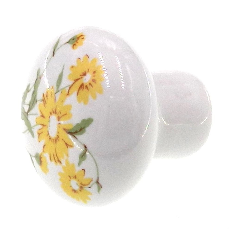 Amerock Allison White Floral Yellow Flower 1 5/16 Round Cabinet Knob 14208WHT
