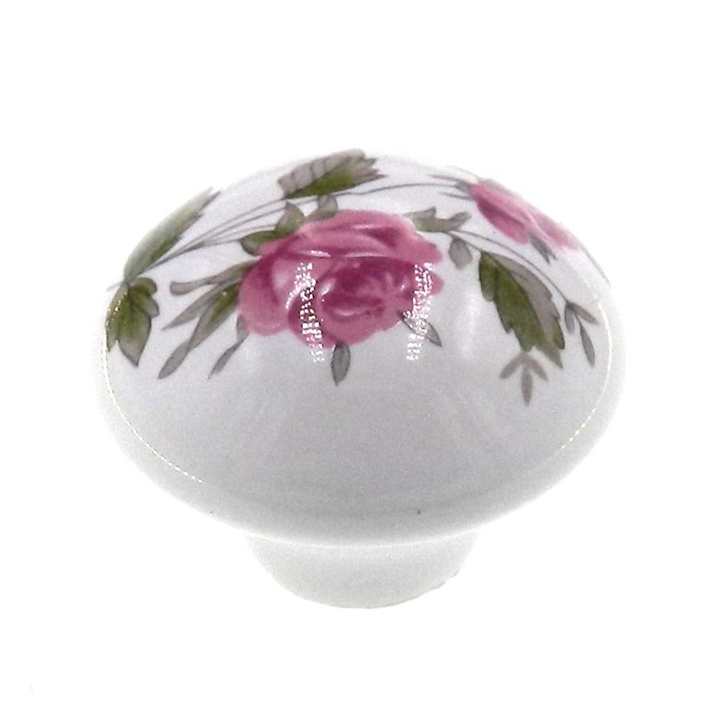 Belwith English Cozy White With Pink Rose 1 3/8 Porcelain Cabinet Knob P602-PR