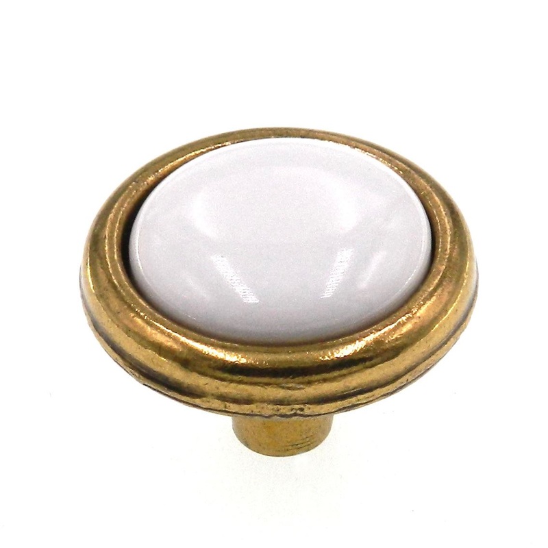 Belwith Tranquility 1 1/4 Brass Cabinet Knob White Porcelain Center P225-W