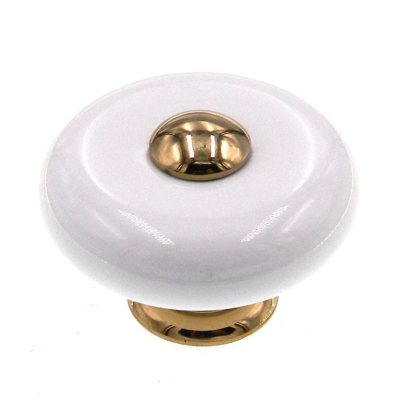 FKI Hardware Period Brass Solid Brass With White 1 1/2 Round Cabinet Knob A40
