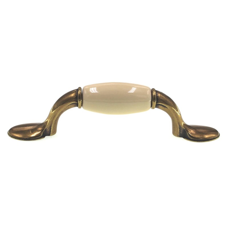 Amerock Allison Antique Brass, Almond Ceramic Center 3 Ctr. Cabinet Pull 263AAB