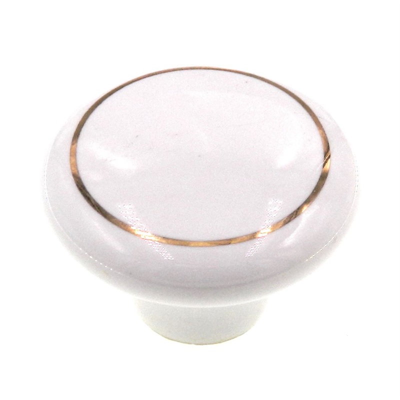 Amerock Allison White Porcelain 1 1/2 Round Cabinet Knob Gold Circle  69115