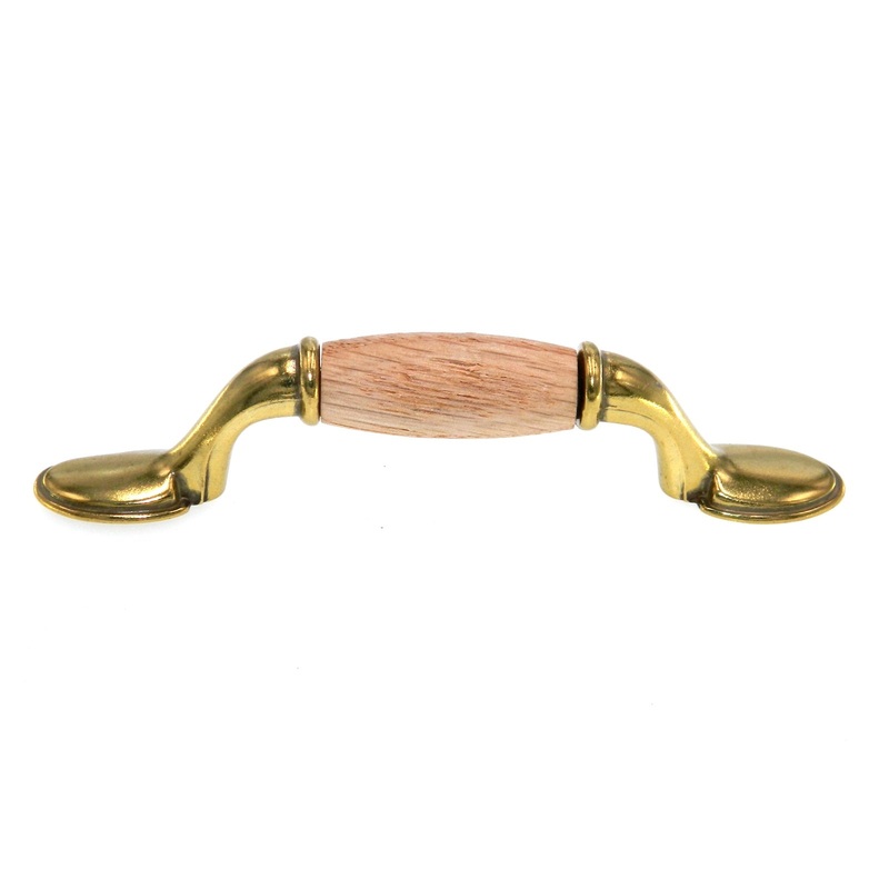 Belwith Woodgrain Polished Brass Oak Wood Center 3 Ctr. Cabinet Pull P749-OAK