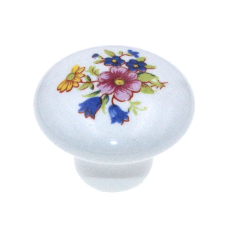 Ultra Designer’s Edge 1 1/4 Inch Porcelain Cabinet Knob White Pink Flower 41378
