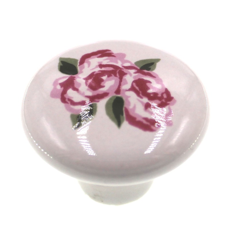 Amerock Ceramics White With Pink Rose 1 3/8 Round Cabinet Knob BP725A-CW5
