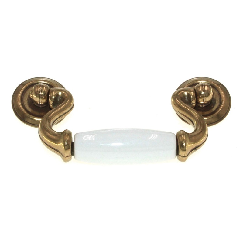 Belwith Manor House Lancaster Brass And White 3 Ctr. Drawer Bail Pull P8051-LP