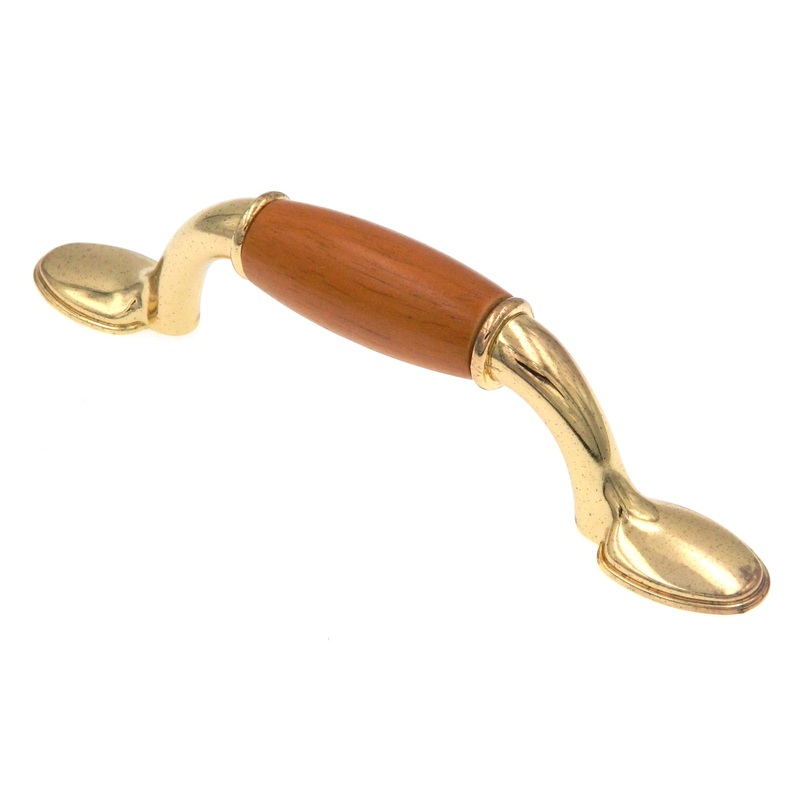 Amerock Allison Polished Brass, Oak Wood Center 3 Ctr. Cabinet Pull BP1925PBOK