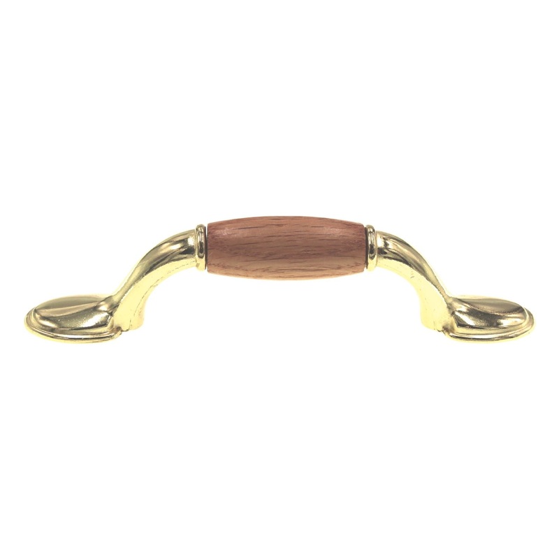 Avante Polished Brass Oak Wood Center 3 Ctr. Cabinet Arch Pull Handle 38022BPLO
