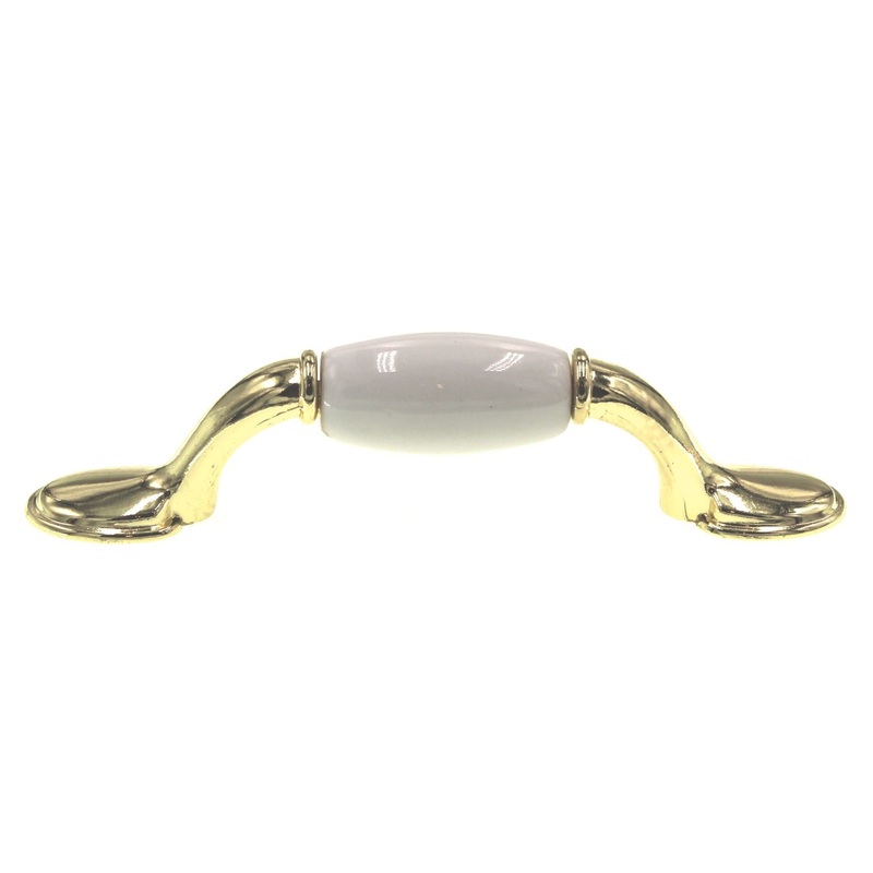 Avante Polished Brass White Ceramic Center 3 Ctr. Cabinet Pull Handle 38022BPWT