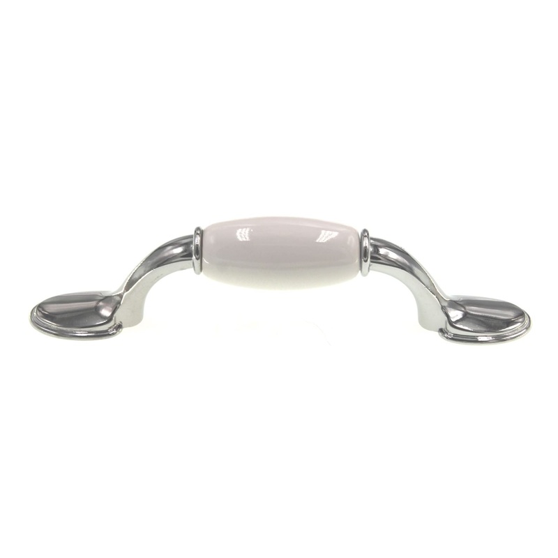 Jeffrey Alexander Sanibel Polished Chrome White Ceramic Center 3 Ctr. Cabinet Arch Pull 5312-PC-W