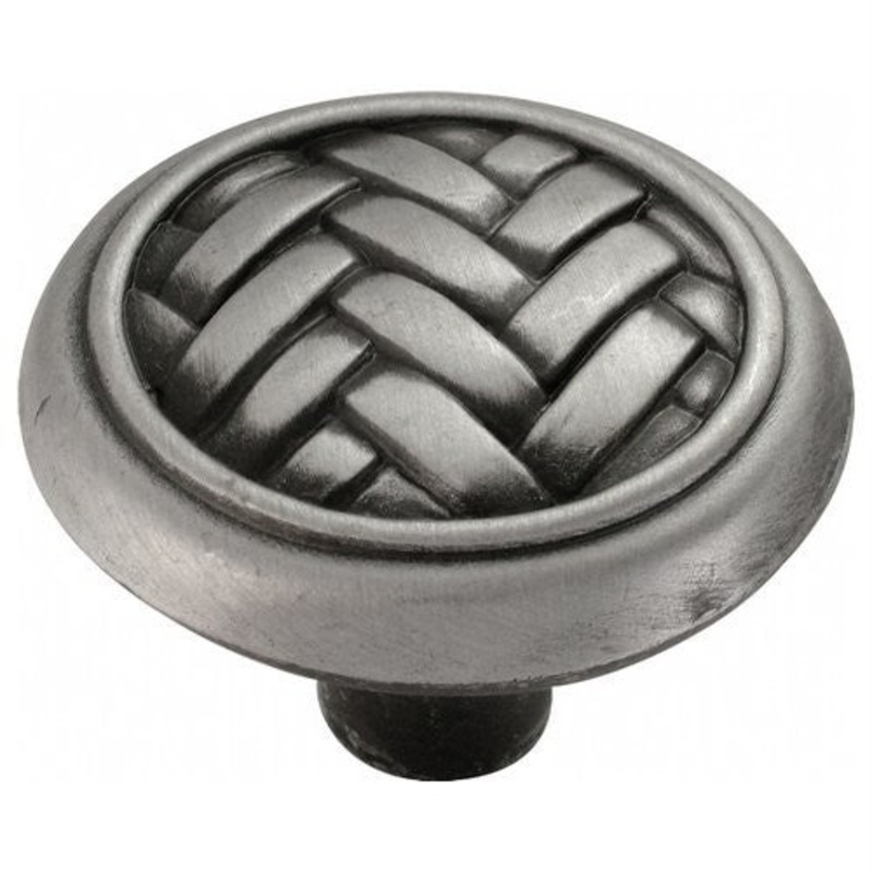 Belwith Catamaran 1 1/4 Round Knob Basket Weave Satin Pewter Antique P7321-SPA
