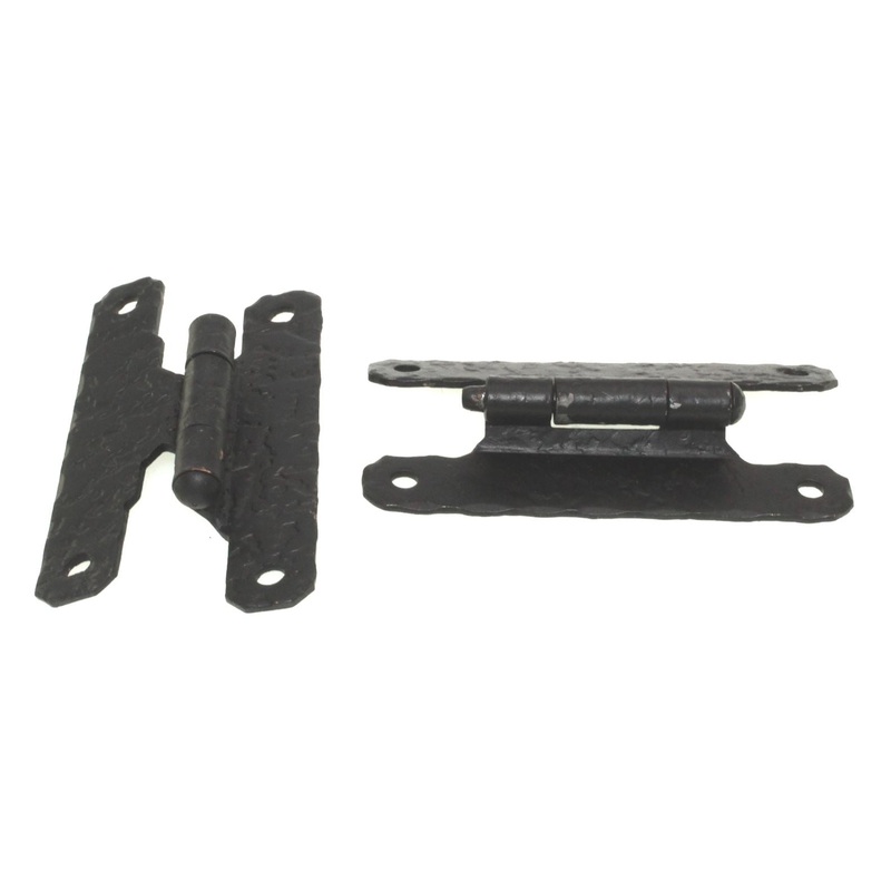 Pair McKinney Forged Iron Hammered 3/8 Offset H Hinges Dead Black 12724-DB