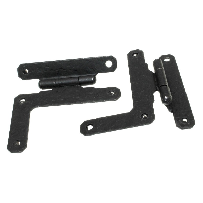 Pair McKinney Forged Iron Hammered 3/8 Offset HL Hinges Dead Black 525-DB