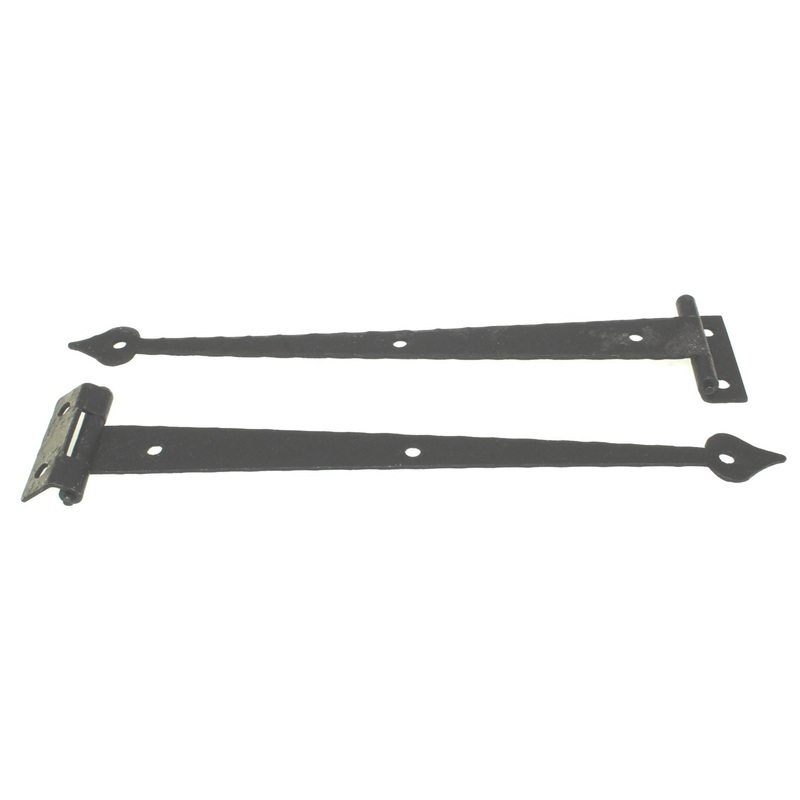 Pair McKinney Forged Iron Hammered 3/8 Offset T Hinges Dead Black 12518-DB