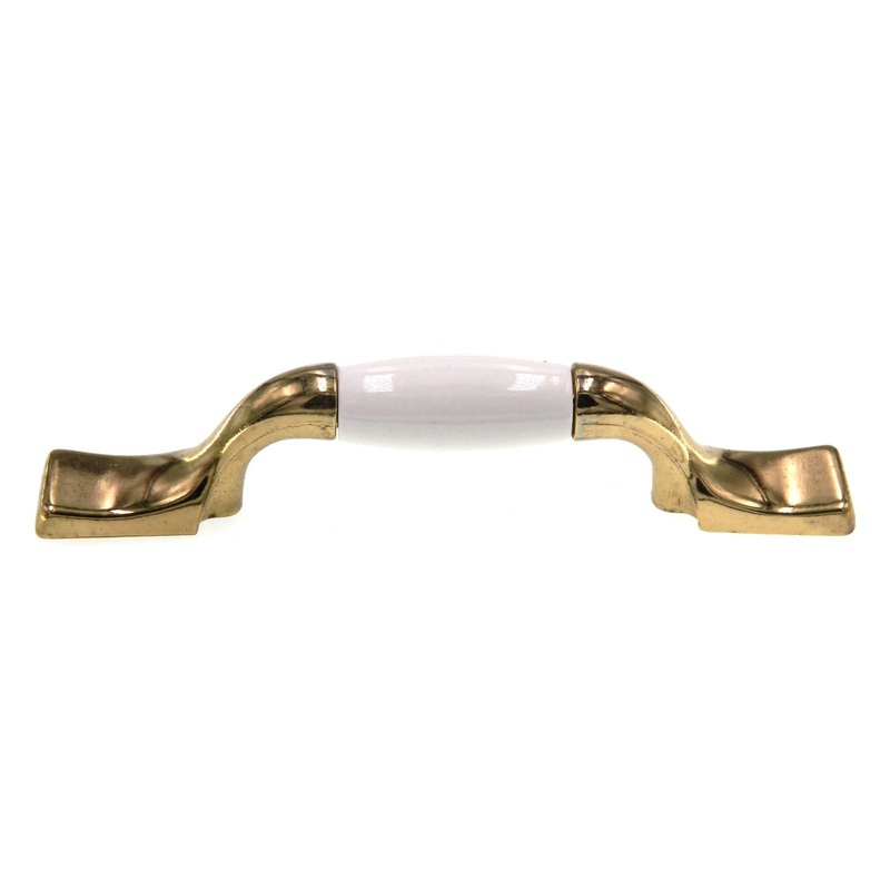 Amerock Royal Family Bright Brass White Ceramic 3 CTC Cabinet Pull BP76240-W3